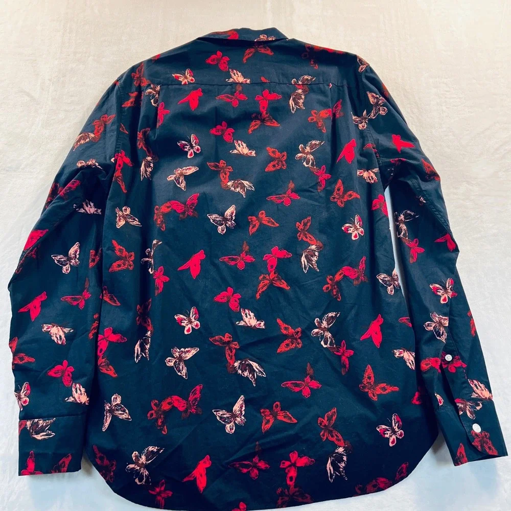 Bonobos Mens Slim Fit Butterfly Print Button Down Shirt Navy Red Size M